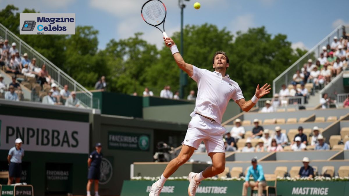 Cameron Norrie serves during his match at the Erste Bank Open in Vienna.