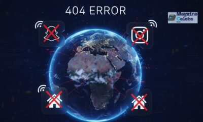 A conceptual image representing a global internet outage with disconnected app logos.