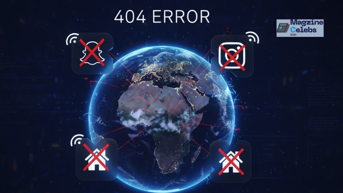 A conceptual image representing a global internet outage with disconnected app logos.