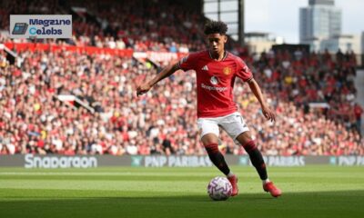 Manchester United academy prospect JJ Gabriel, 15, dribbles the ball during trainingshed cade first team.
