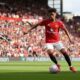 Manchester United academy prospect JJ Gabriel, 15, dribbles the ball during trainingshed cade first team.