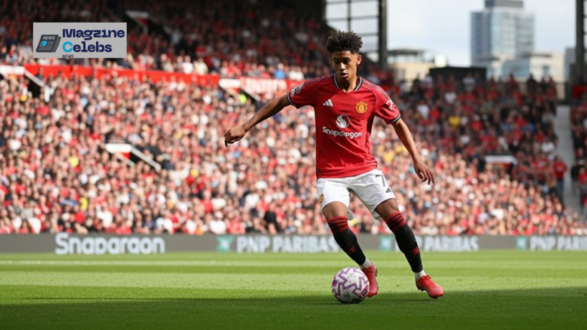Manchester United academy prospect JJ Gabriel, 15, dribbles the ball during trainingshed cade first team.