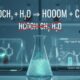 Hydrolysis of Methyl Formate ($\text{HCOOCH}_3 + \text{H}_2\text{O}$) reaction in a chemistry lab with the common typo $\text{hcooch ch}_2 \text{ h}_2\text{o}$ crossed out for clarity.