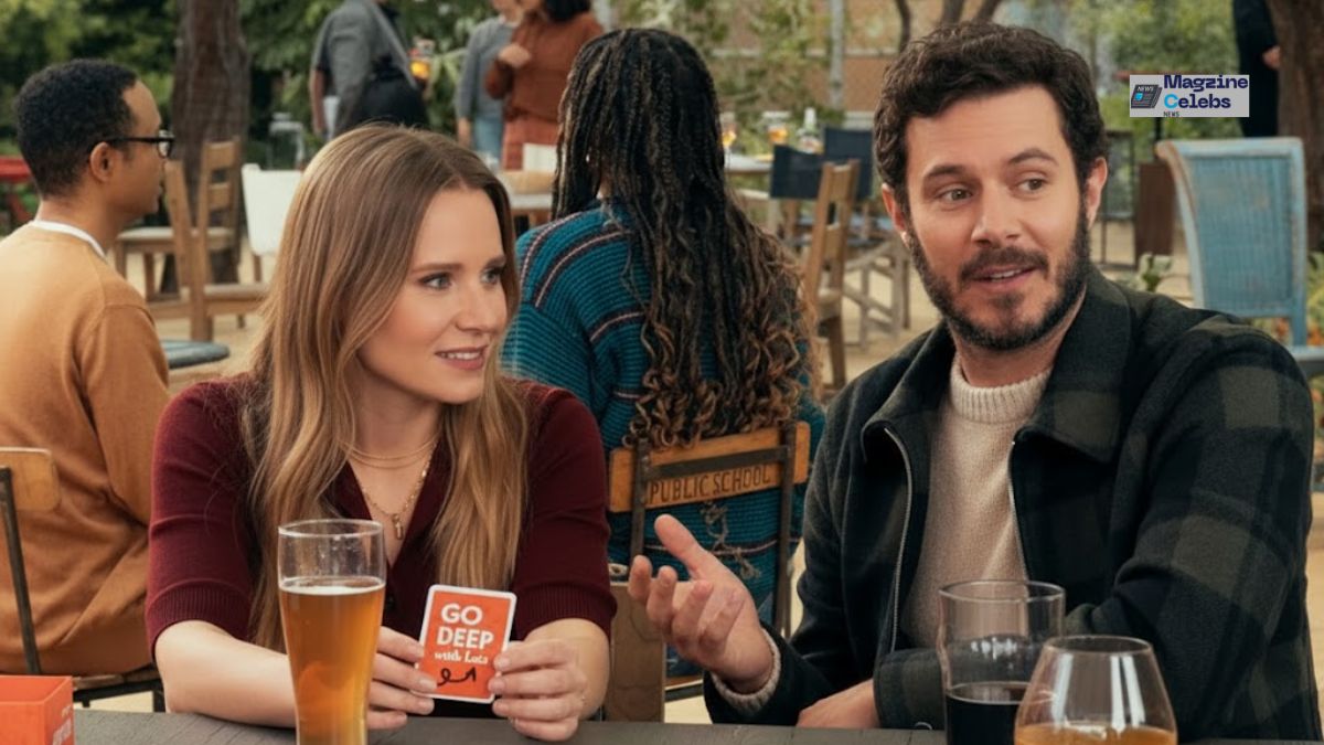 Bell and Adam Brody in a scene from the Netflix series 'Nobody Wants This', sitting at a table.