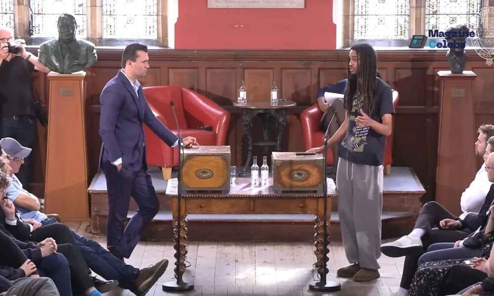 A debate taking place at the historic Oxford Union, where the president-elect was recently ousted over a social media controversy.