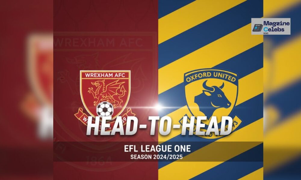 Wrexham AFC vs. Oxford United Head-to-Head graphic for EFL League One, Season 2024/2025, showing both team crests.