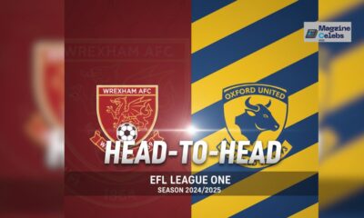 Wrexham AFC vs. Oxford United Head-to-Head graphic for EFL League One, Season 2024/2025, showing both team crests.